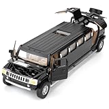 BGHSCA 1/32 Hummer H2 Auto Modell, Diecast Auto Spielzeug mit Sound und Licht, Alloy Stretch Limousine Pull Back Spielzeug Fahrzeug für Erwachsene Kinder Jungen Mädchen (Schwarz)