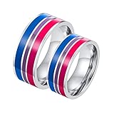 Whoiy Ring Herren Edelstahl, Ringe für Paare Breit 2 Stück 8mm Silber LGBT-Ring mit Mehrfarbiger Emaille für Liebhaber
