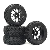 KEEDA 4 Stück 75mm Gummireifen und Kunststoffräder, RC Reifen und Rader Felgen für 1/10 RC Auf Straße Auto 1/16 RC Rallye Auto HSP 94123 HPI Kyosho Tamiya (Schwarz)