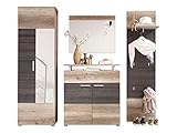 Newfurn Garderobe Komplettgarderobe Natur Garderobenschrank Flurgarderobe Flurmöbel Schrank II 230x191x 37 cm (BxHxT) II [Gaby.Two] in Monument Oak/Monument Oak Flur Diele