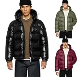 Cowyams Glossy Puffer Jacket Herren Oversized Daunenjacke Hooded Puffer Jacket Mit Innentasche Herrenjacke Warme Winterjacke Dicke Steppjacke verstellbare Kapuze Übergangsjacke Freizeit Mantel