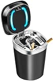 Auto Aschenbecher, Tragbare Edelstahl Aschenbecher Auto mit LED Licht und Deckel für Auto Haus Büro