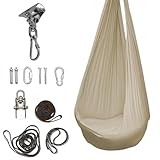 Hängeschaukel aus Nylon – 150x90 cm – gemütliche Schaukel für Zuhause & Garten – bis 100 kg – inkl. Montageset – Indoor & Outdoor – Farbe: Light Beige