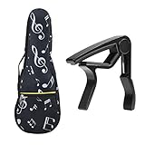 Ukulelentasche mit Musiknoten, 53,3 cm, Gigbag für Ukulele, Rucksack mit verstellbaren Gurten und Kapodaster für Ukulele, Schwarz , S, Modern