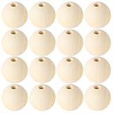 40 Stück Holzperlen 20mm Mit Loch,Holzkugeln 20mm Mit Loch,Holzkugeln zum Basteln,Holz Perlen,Wooden Beads,Holzperlen Groß,für Dekorationen, Armbändern,DIY (40,20mm)