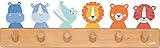 goki 60689 Garderobe Tierfreunde aus Holz mit 6 Haken, 40 x 6 x 12 cm, Bunte Kindergarderobe mit niedlichen Tiermotiven, Hakenleiste für das Kinderzimmer