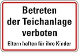 LEMAX® Schild Alu Betreten der Teichanlage verboten Eltern haften für ihre Kinder 200x300mm