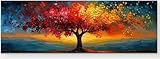 Leinwand Bilder Groß 120x30 cm XXL Wanddeko Wohnzimmer - Baum des Lebens Poster & Kunstdrucke Zimmer Deko Aesthetic - Abstrakt Moderne Kunst Bild (Ohne Rahmen)