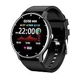 Smartwatch Herren,Fitness Tracker mit Pulsmesser und Schlafmonitor, Fitnessuhr wasserdicht IP67, Smartwatch für iOS und Android mit Whatsapp Funktion, Sportuhr für Damen Herren（Schwarz）