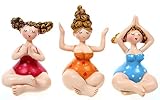Schick-Design Yoga Dame 3er Set rot, blau, orange 7 cm im Badeanzug Meditation Mädchen Rubensfrau mollige Dame Badenixe Dicke Frau Joga Pilates