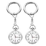 STOBOK 2Pc Schlüsselring Uhr Öffnen Gesicht Schlüsselbund Taschenuhr Tragbare Silber Minimalistischen Einfache Hängende Uhr für Frauen Mann