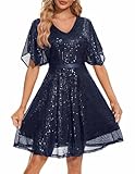 WedTrend Pailletten Kleid Damen Cocktailkleid Damen Knielang Sexy Sommerkleid WTS6003 Navy M