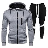 Generisch 2025 2024 Herren Casual Trainingsanzug Set Langarm Full Zip Laufen Jogging Athletic Sweat Suits (Grey, XXXL) Winter