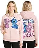 Disney Damen-Kapuzenpullover mit Reißverschluss, Cars Lightning McQueen Stitch & Angel Marie, gemütliches Fleece-Grafik-Sweatshirt für Damen, Größe S - 3XL, Stitch and Angel Pink, M