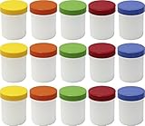 FRÜHES FORSCHEN 15 Salbendosen 60 ml hoch mit farbigen Deckeln