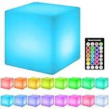 ALEENFOON LED Würfel Nachtlicht Wiederaufladbare quadratische Nachttischlampe Ferngesteuertes Lampe mit 16 Farben & 4 Modi & 3 Timings, Farbwechsel Stimmungslicht für Garten, Schlafzimmer (10cm)