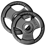 MAXXIVA® Hantelscheiben 2er Set Gewichtsplatte je 1,25 kg Gusseisen Gripper Gummi schwarz 2,5 kg Fitness Krafttraining Bodybuilding Workout Gewichtheben Reha