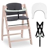 hauck Arketa Hochstuhl Set | mitwachsender Kinderhochstuhl ab 6 Monaten inkl. Tablett, Sitzkissen, Gurtsystem | 13-fach verstellbar, bis 130 kg belastbar - Whitewashed Mint