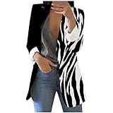 Masrin Blazer Damen Business Casual Anzug Mantel Bürodame Anzugjacke Mode Hahnentrittmuster Druck Anzug Knopflose Cardigan Bluse mit offenem Stich Revers Langarm Winterjacke Schmale Strickjacke