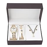 YUYTE Damen Armbanduhr Armband Schmuck Set, Damen Schmuckset Uhrenarmband Halskette, Rose Gold und Gold für Frauen Mädchen Quarzuhr für Weihnachten Bracelet Jewelry Set (Gold)