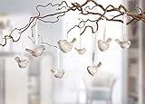 8 kleine Vögel aus Porzellan, Creme, Deko-Hänger, Frühlings-Deko, Fenster-Dekoration