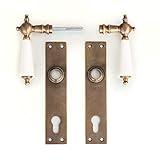 Antikas | Türbeschlag aus Messing | Klinken aus Porzellan | Antike Haustür-Garnitur