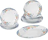 Dajar ARCOPAL Florine Tafelservice 19 TLG aus Hartglas mit Blumen 6 Personen Geschirrset Mehrfarbig Spülmaschine & Mikrowelle