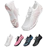 WateLves Unisex Barfußschuhe Damen Herren Wasserschuhe Badeschuhe Schnell Trocknend Weich Traillaufschuhe Fitnessschuhe mit rutschfest Sohle & Breiter Zehenbox(Weiß orange 37)