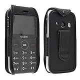 caseroxx Hülle Ledertasche mit Gürtelclip für Alcatel 2019G aus Echtleder, Tasche mit Gürtelclip und Sichtfenster in schwarz