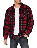 Urban Classics Herren Plaid Teddy Lined Shirt Jacket Jacken, red/Black, 4XL