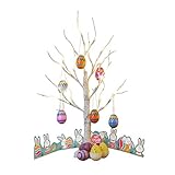 EAMBRITE Weißer Oster Baum mit Bunten Eiern, Batteriebetrieben Osterdeko mit Warmweißen Lichtern, Oster Geschenke für Kinder (60 cm/24 LEDs)