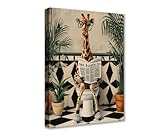 Kunstdruck auf Leinwand, Motiv: niedliche Giraffe auf Toilette, Motiv: Zeitung, 1 Stück, tropische Pflanze, Poster, Drucke, niedliches modernes Kunstwerk für Wohnzimmer, Schlafzimmer, Heimdekoration,