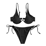 ZAFUL Damen Zweiteiliger Bügel Bikini-Set, Leopardenmuster Criss Cross Push Up High-Cut Gepolsterte Bikini Badeanzug (A-Schwarz,L)