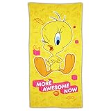 Aymax Tweety Badetuch für Kinder – 70x140 cm – Mikrofaser Handtuch – Looney Tunes – More Awesome Now – Gelb