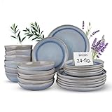 BUTLERS Geschirrset 6 Personen HILDA 24-tlg. Steingut Geschirr blau Tafelservice Landhaus | Speiseteller Frühstücksteller 6er Set, Schüssel Set, Pastateller | Mikrowellen- & spülmaschinenfest