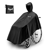 Siegvoll Regencape Rollstuhl Erwachsene, schwarzer wasserdichter Regenponcho für Herren Damen Rollstuhlfahrer, Windschutz Kapuze mit Schirm - Rollstuhl Zubehör, Einheitsgröße