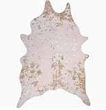 SYLUOQP Teppich Kunstfell Kuhfell Rinderfell Stierfell EKunstfell Fellteppich Bettvorleger Deko Wohnzimmerteppich Braun Weiß 150x200cm