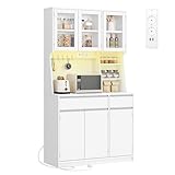 Hzuaneri küchenschrank, Buffetschrank, Hochschrank mit Steckdosen und LED-Beleuchtung, mit Arbeitsplatten und Zwei Schubladen, Verstellbare Einlegeböden, Küche, 40 x 100 x 180 cm, Weiß, PT00103XEU