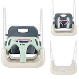 COIL Babyschaukel 3 in 1 Babysitz verstellbar und mit wachsend Schaukelsitz Gartenschaukel für Baby und Kinder mit Rückenlehne und Anschnallgurt belastbar bis 60kg (Olive)