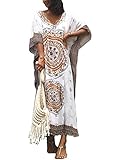 FSMO Damen-Kimono, übergroß, Maxi, Ethno-Print, Bikini-Überwurf, Strand, Kaftan-Kleid Gr. One Size