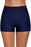 LELEKALE Damen Badeshorts Badehose - Bauchweg Badeshorts Sommer Badehose Charming High Waist UV Schutz Schwimmhose Kurze Bikini Shorts Schwimmhose Sport Gym High Waisted Shorts (Marineblau,XL)