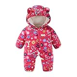 WYTbaby Baby Schneeanzug Warm Winteroverall Mit Kapuze Dick Jumpsuit für Jungen Mädchen 3-6 Monate Rot