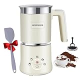 Milchaufschäumer Elektrisch 5-in-1, Milchschäumer Spülmaschinenfest mit Kakao Funktion für heißer Schokoladen, Heißer/Kalter Milchschaum, Warme Milch, 220V,300ml (beige)
