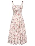 SCARLET DARKNESS Damen Freizeit Maxikleid Elegant mit Schnürung Gesmokt Sommerkleid Weiß-Rosa Blumen XL