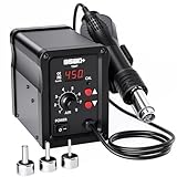 700W Heißluft Lötstation，858D Hot Air Rework Station mit LED Display, 3 Düsen, 100-450°C Temperatur Einstellbar SMD Entlötstation für DIY, Nachbesserungen, Repara (EU-Stecker)