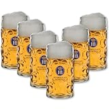 Hofbräuhaus München Bierkrüge Set 6 Stück 0,5 L Original Isarseidel | Maßkrug | Biergläser | Bierkrug mit HB-Wappen und Traditionellem Schriftzug (6 Stücke, 0,5 L)