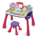 Vtech 5-in-1 Magischer Schreibtisch – Interaktiver Kinderschreibtisch inkl. Hocker – Mit Kreidetafel, Staffelei, Schreibfeld und Projektor – Für Kinder von 3-6 Jahren, pink