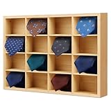 DBREAKS Bambus Krawattenhalter, 16 Fächer Krawattenorganisator zur Wandmontage, Krawattenbox für Krawatten Display, Krawattenhalter für Geschäftsleute, Krawattenhalter für Kleiderschrank(Grundfarbe)