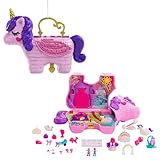 Polly Pocket Einhorn, in Prinzessinnen Schloss Thema, mit 25 Zubehörteilen wie 2 Puppen, Schaukel und Einhorn Haustieren, Polly Pocket Groß, Spielzeug ab 4 Jahre, GVL88