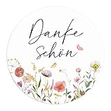 BETESSIN 120 Stück Danke Aufkleber 4cm - Dankeschön Aufkleber im Blumenstil - Danke Etiketten Selbstklebend - Thank You Sticker für Papiertüten, Geschenkverpackungen und Umschlägen